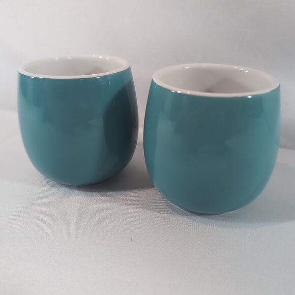 David's Tea 2 Set Demitasse Bubble Cups Mugs Aqua Blue Ceramic Coffee Tea Lot - Picture 3 of 12